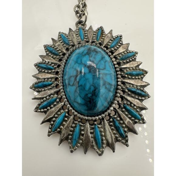 Unbranded Jewelry - Vintage Southern Western Faux Turquoise Necklace chain 13.5"L Signed Cinerama